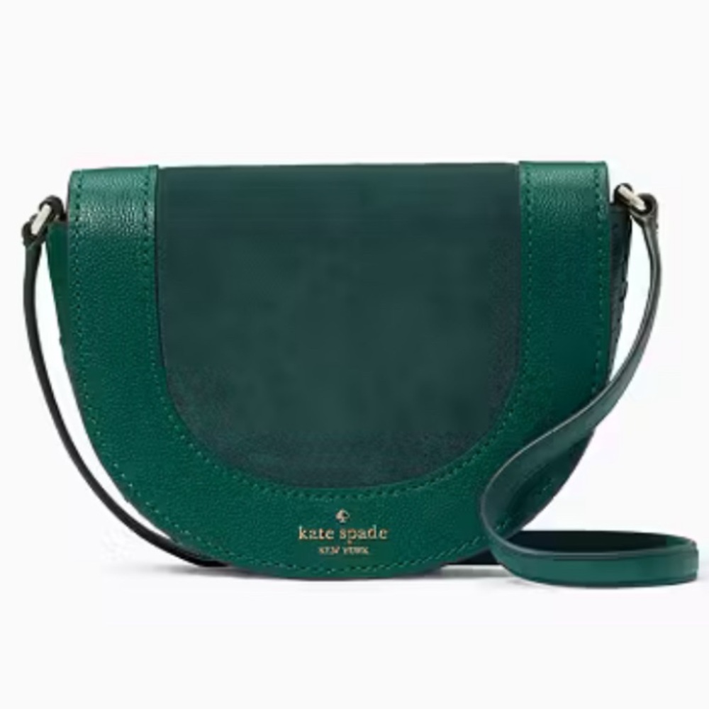 NWT-Kate Spade-Luna Crescent Crossbody Bag-Leather & Suede-Green-$379